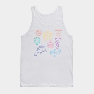 sea animal,Under the Sea,turtle,starfish,pearl, shark,dolphin,sea horse Tank Top